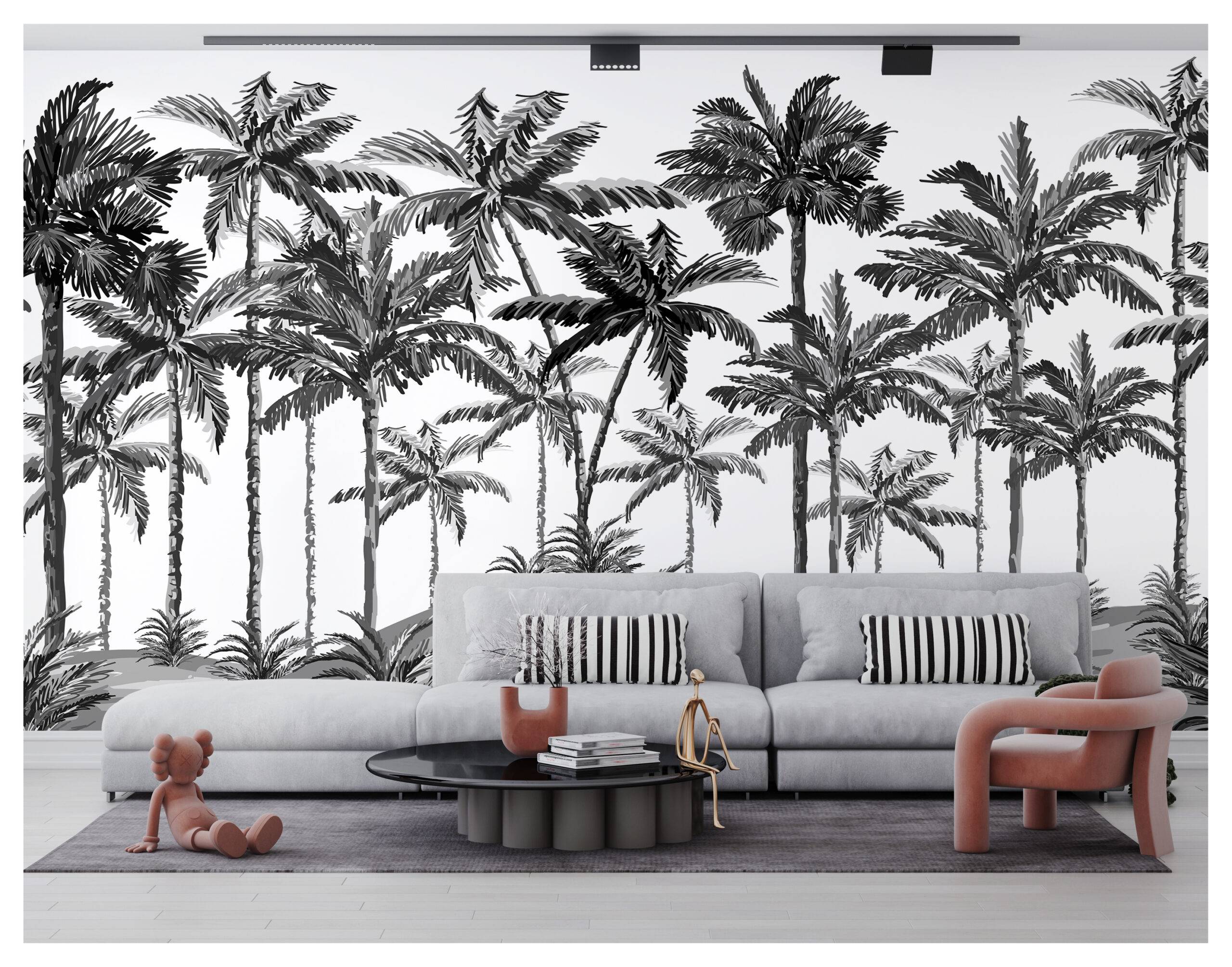 Muravie, Black And White Palm Trees Wallpaper, Trendy Tree Wall Poster